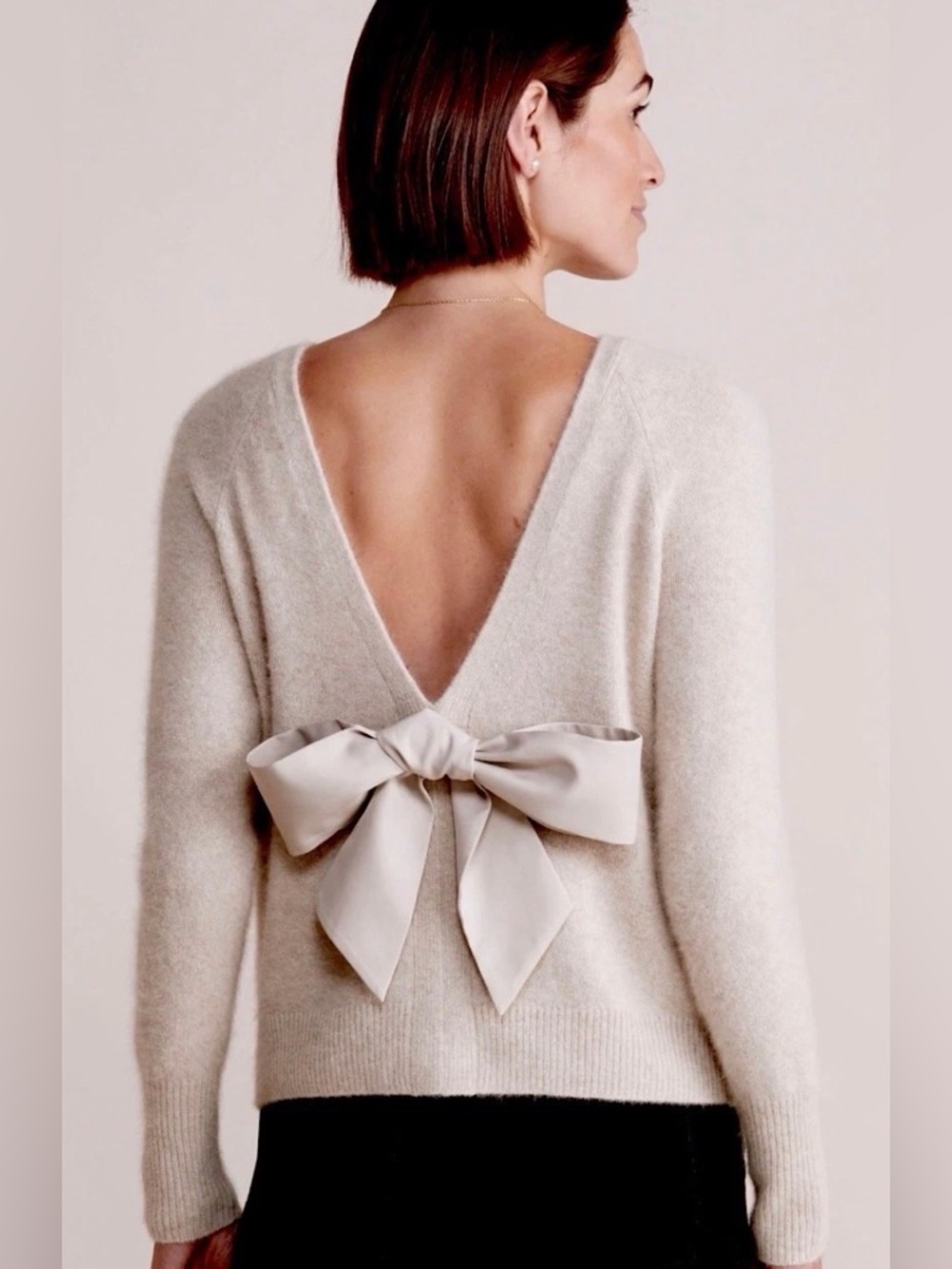 Vineyard Vines Oatmeal Heather Luxe Bow Back Sweater L NWT